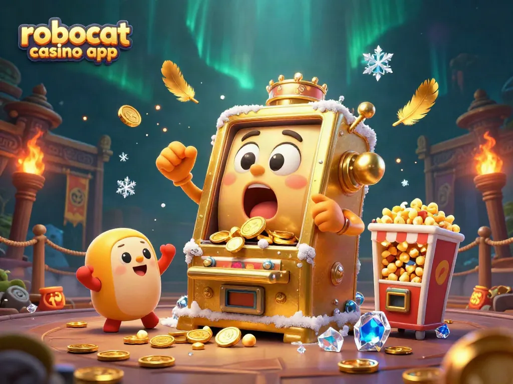 Experience winning by playing slots at the robocat casino app with golden rewards raining down.