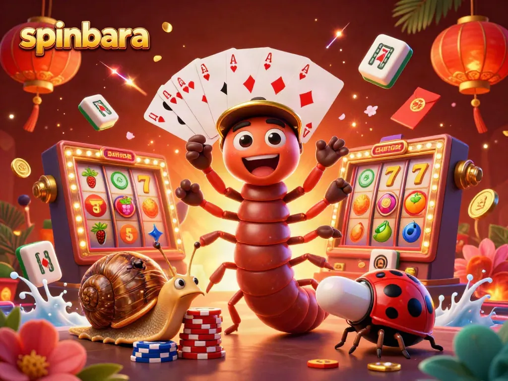 Spinbara casino illustration showcasing a vibrant 3D scene of games and excitement.